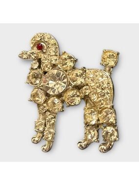 Vintage Poodle Dog Rhinestone Brooch Pin Stones Prong Set Safety Clasp EC